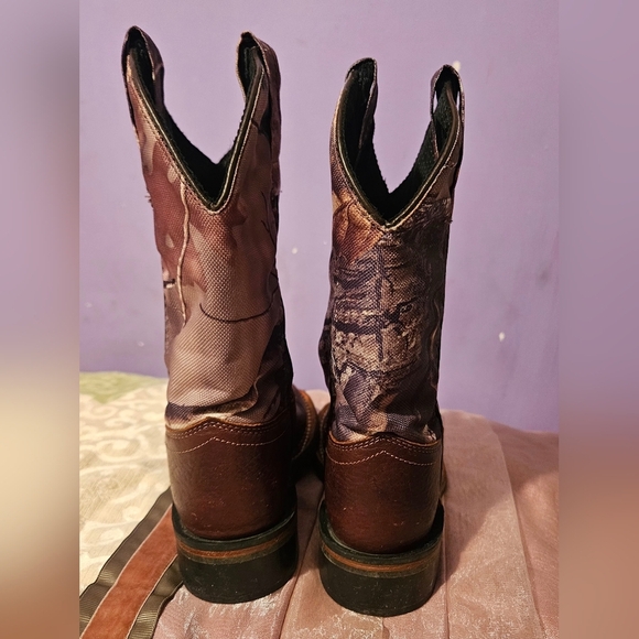 💙Old West Brown Leather Camo Square Toe Cowboy Boots  Sz. 9 Style BSC1816💛 - Picture 3 of 13